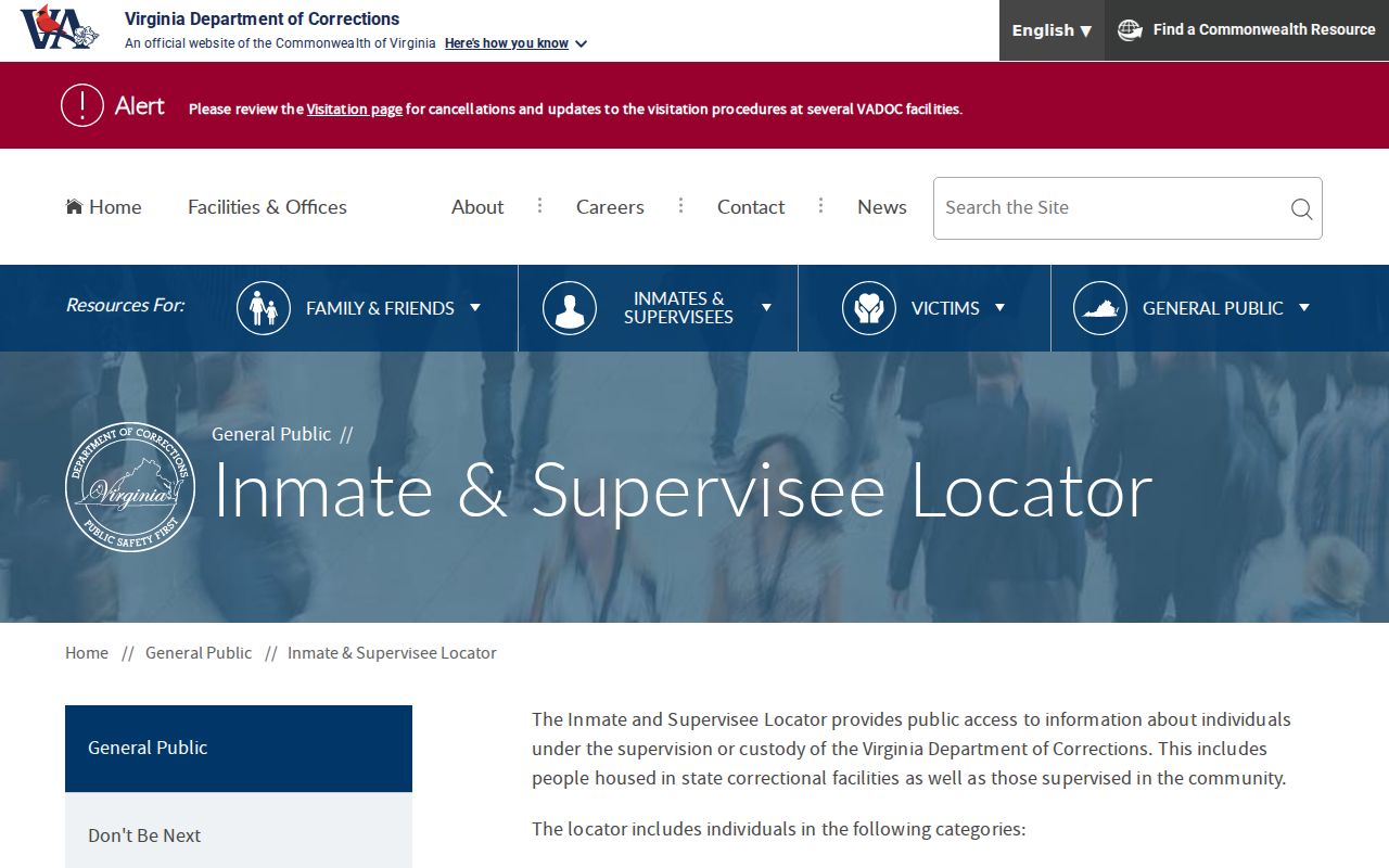 Virginia Department of Corrections inmate and supervisee locator for state custody after Floyd County cases