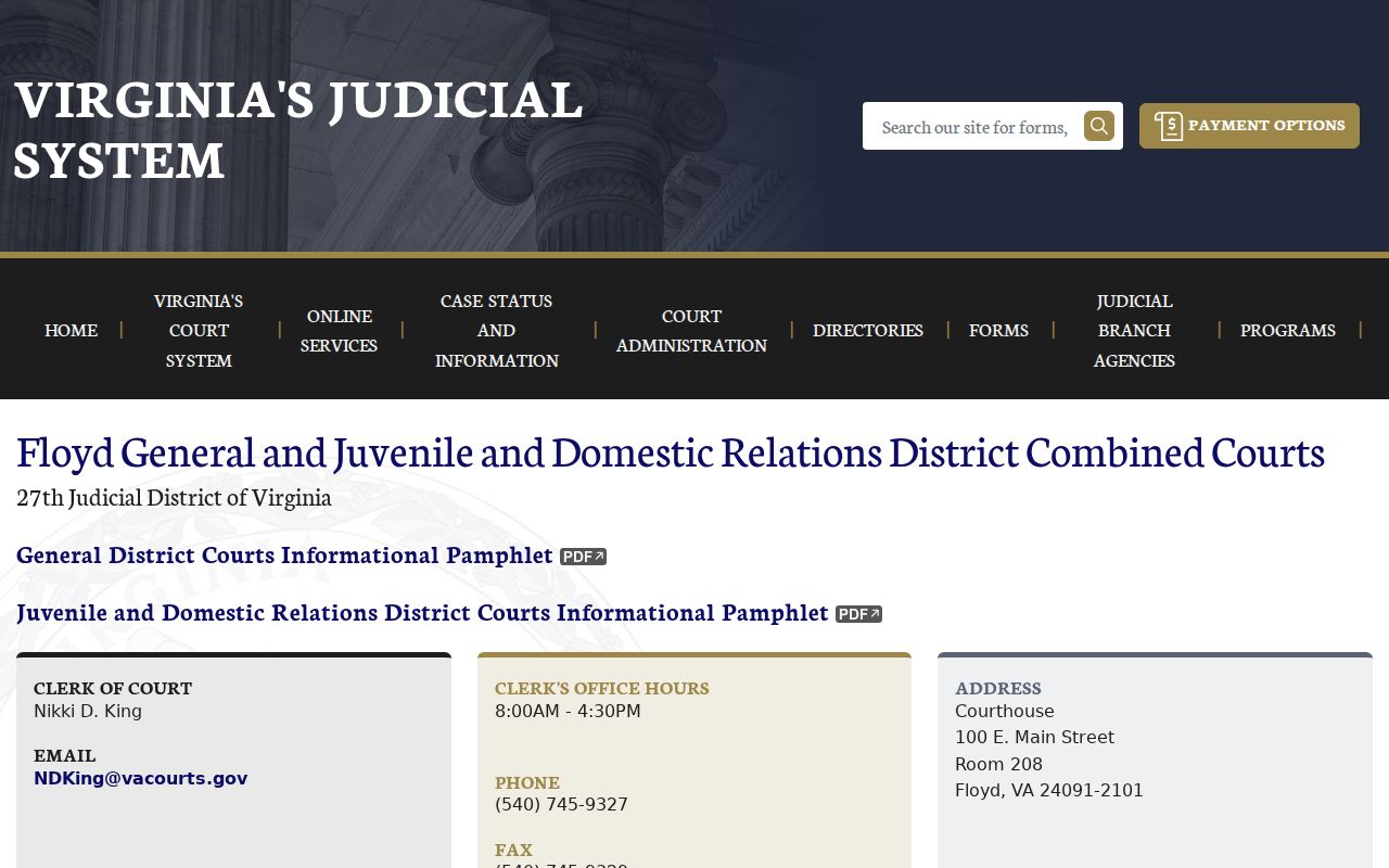 Official Floyd County combined court directory with court contact and schedule information