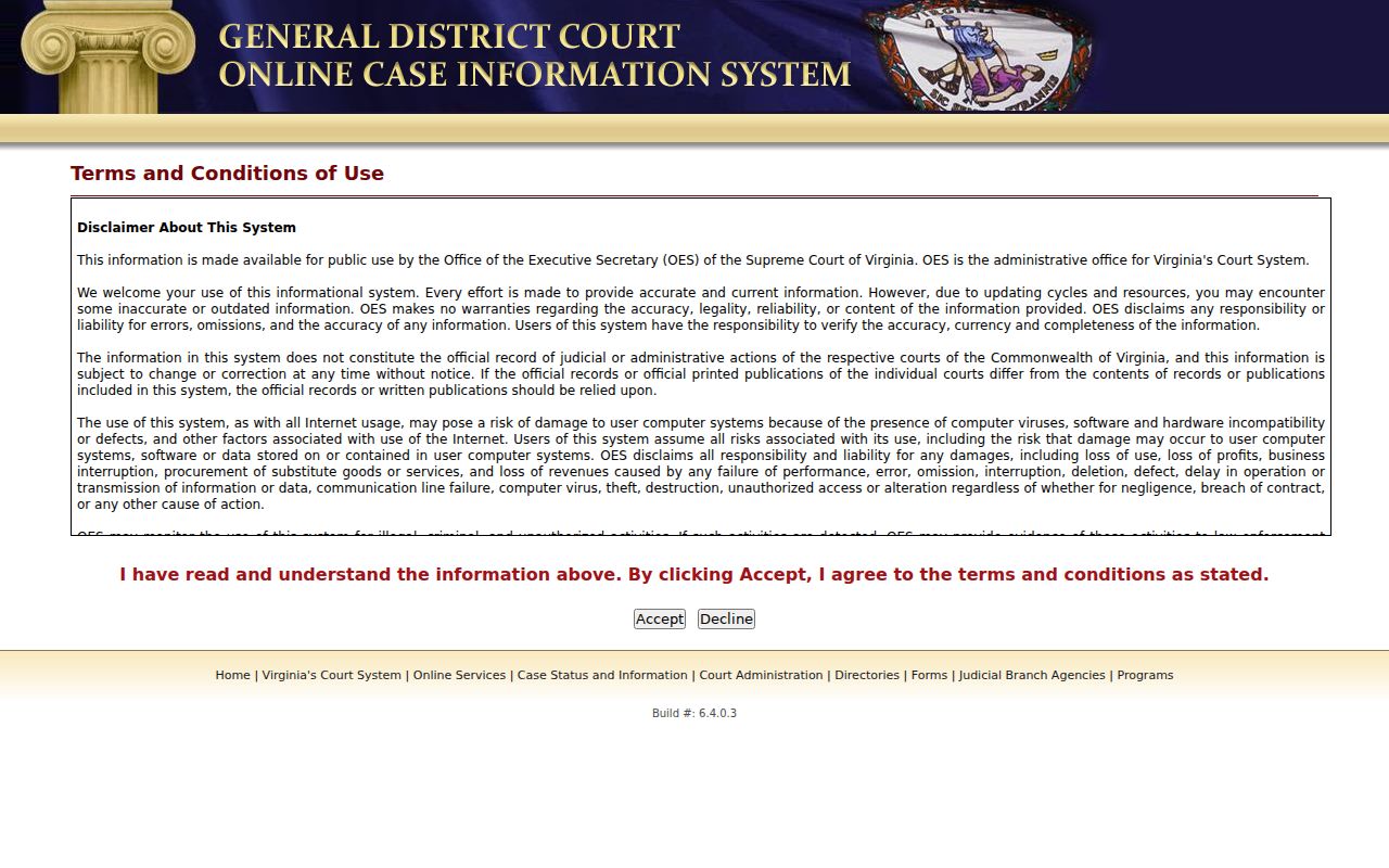 Virginia General District Court case search interface for Floyd County records