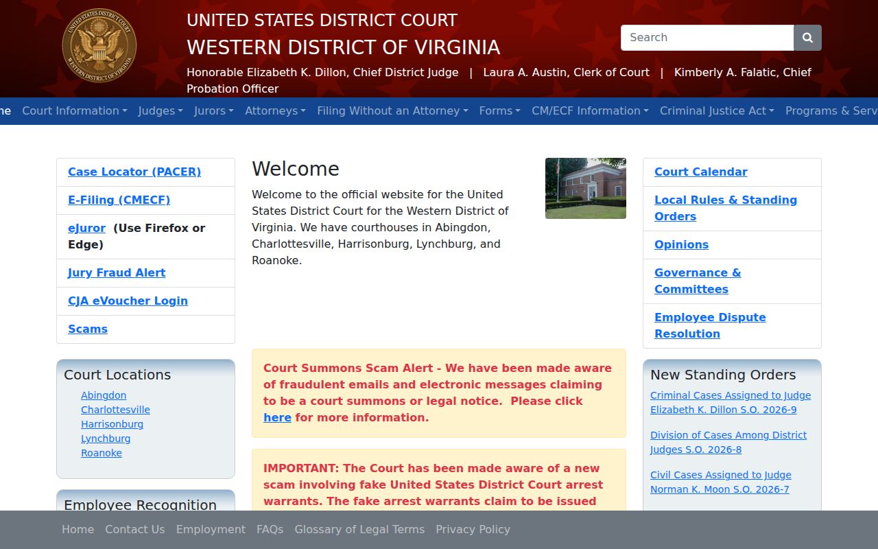United States District Court for the Western District of Virginia homepage